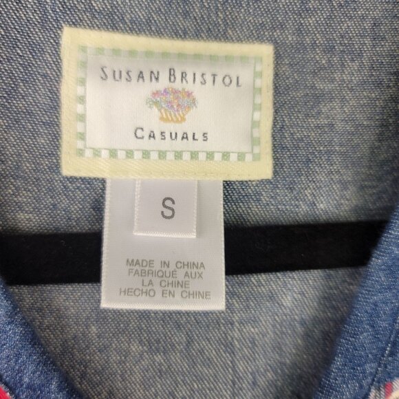 90s Susan Bristol Womens Patchwork Vest Small Button Front Denim Quilted Casual - Picture 4 of 8